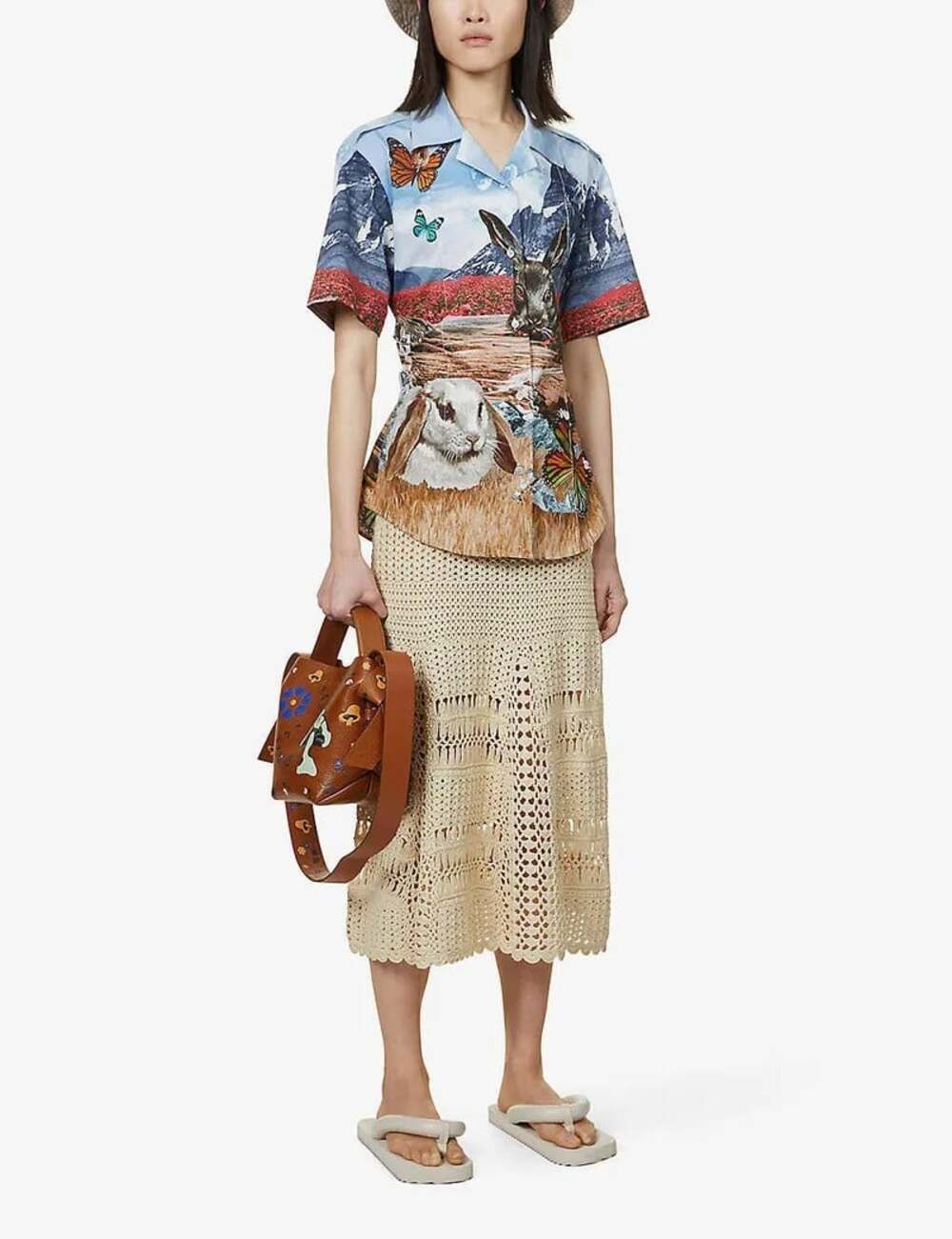 ACNE STUDIOS Shoshana Graphic Print 100% Cotton Poplin Wrap Blouse, Size 34